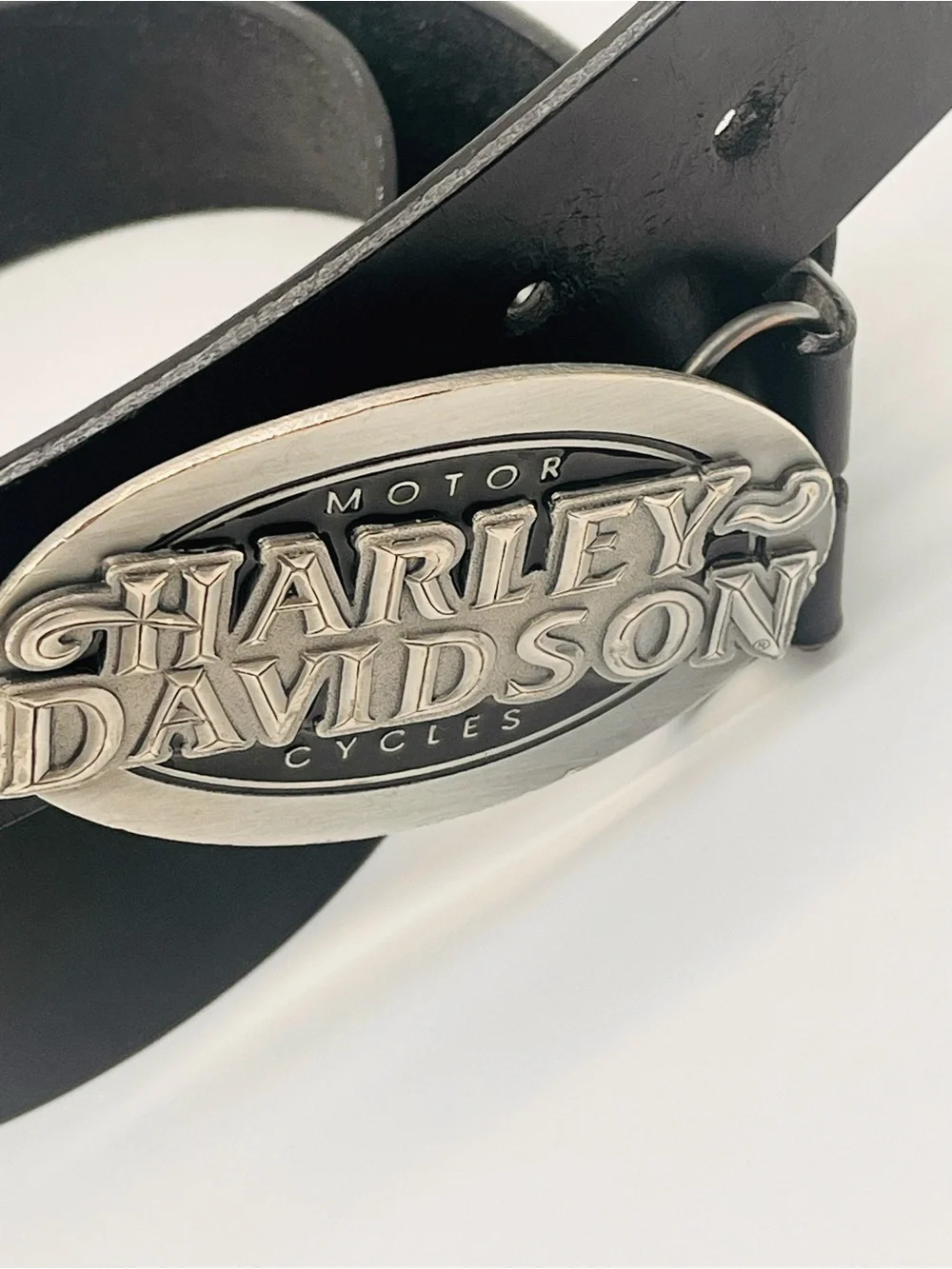 Harley-Davidson Black Leather Belt 1.5 W Size 40 Brushed Metal Logo Buckle 3